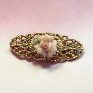 Blush Rose Brooch Romantic Gold Filigree Victorian Style 1928 Jewelry Vintage